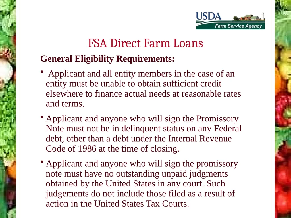 FSA Farm Loan Programs Norman Cummins USDA/FSA - slide 14 of 56