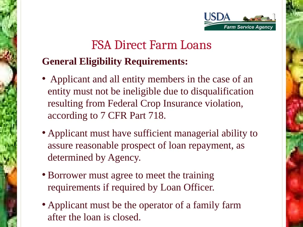 FSA Farm Loan Programs Norman Cummins USDA/FSA - slide 15 of 56