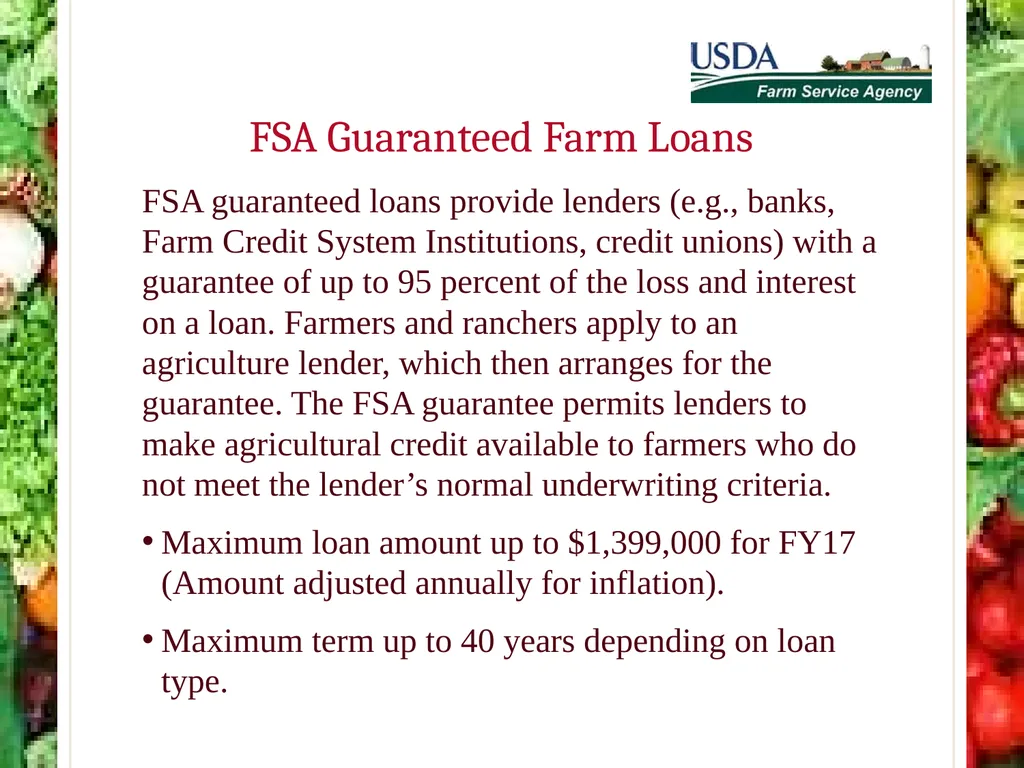 FSA Farm Loan Programs Norman Cummins USDA/FSA - slide 12 of 56