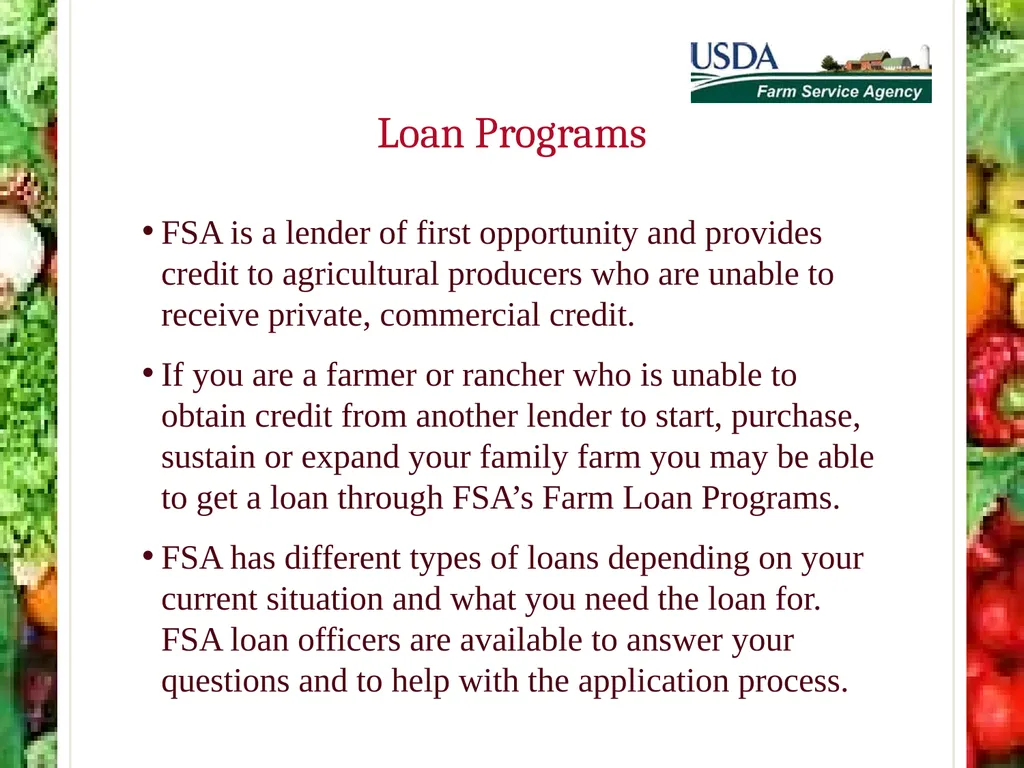 FSA Farm Loan Programs Norman Cummins USDA/FSA - slide 10 of 56
