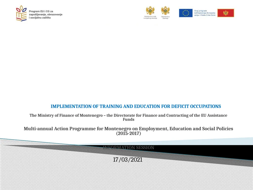 IMPLEMENTATION OF TRAINING AND EDUCATION FOR - slide 1 of 26