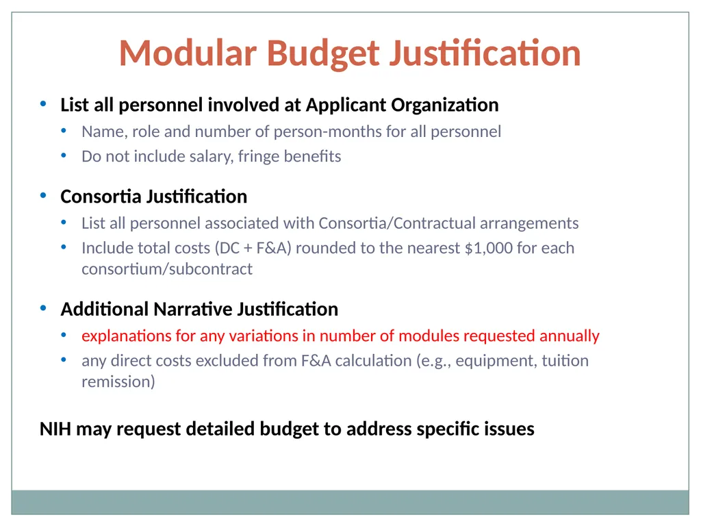 Budget Building Blocks for Investigators NIH - slide 12 of 41