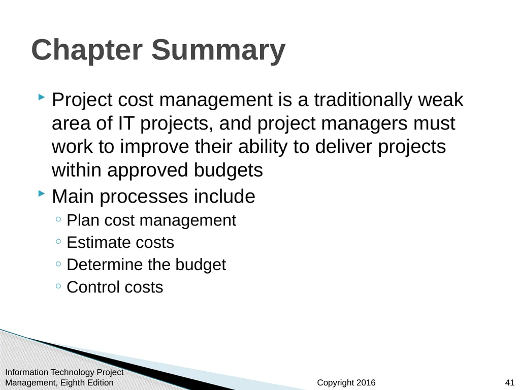 Chapter 7 Project Cost Management Information - slide 41 of 41