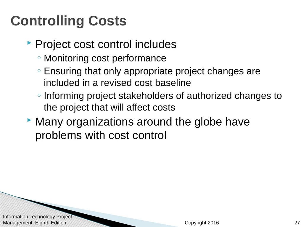 Chapter 7 Project Cost Management Information - slide 27 of 41