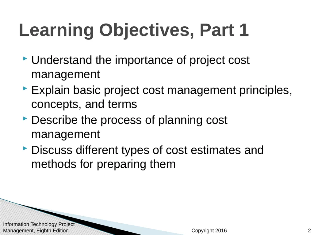 Chapter 7 Project Cost Management Information - slide 2 of 41