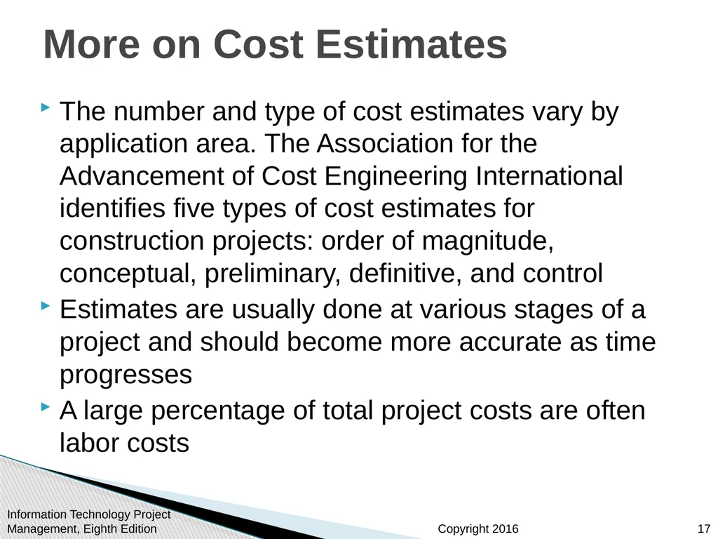 Chapter 7 Project Cost Management Information - slide 17 of 41