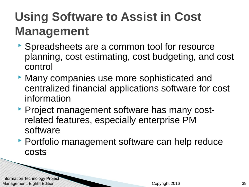 Chapter 7 Project Cost Management Information - slide 39 of 41