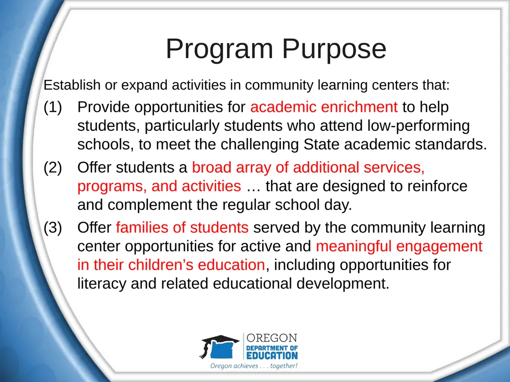 21st Century Community Learning Centers (CCLC) - slide 4 of 40