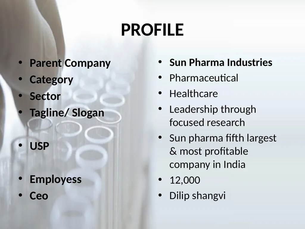 WELCOME PROFILE Parent Company Category Sector - slide 3 of 15