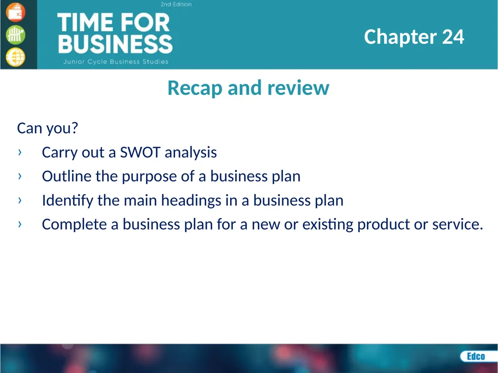 Chapter 24: Writing a Business Plan Learning - slide 18 of 19