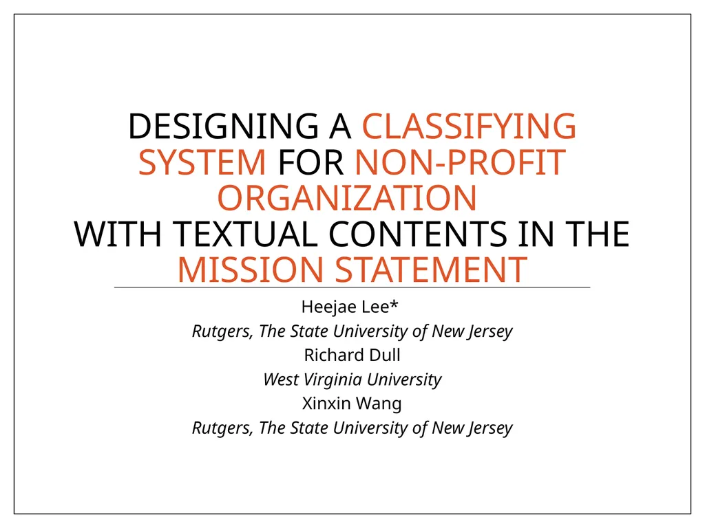 DESIGNING A CLASSIFYING SYSTEM FOR NON-PROFIT