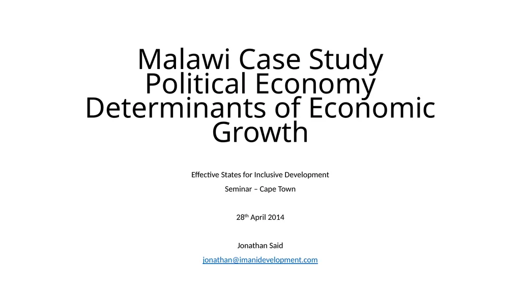 Malawi Case Study Political Economy Determinants