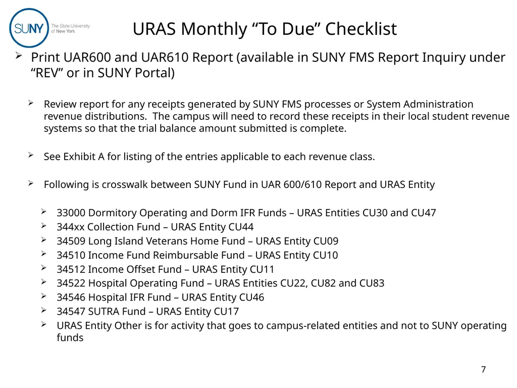 Uniform Revenue Accounting System (URAS) Training - slide 7 of 30