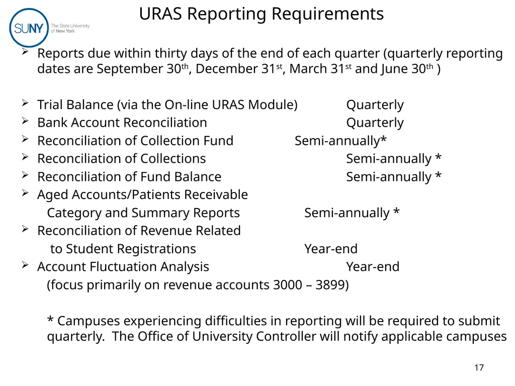 Uniform Revenue Accounting System (URAS) Training - slide 17 of 30