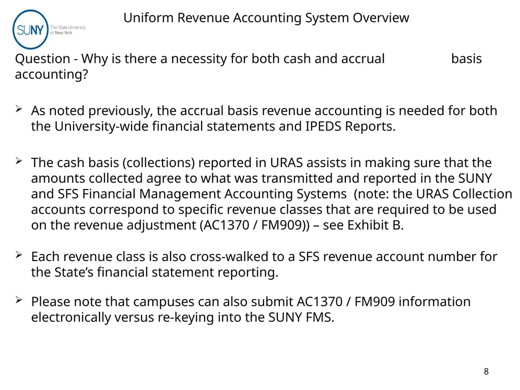 Uniform Revenue Accounting System (URAS) Training - slide 8 of 30