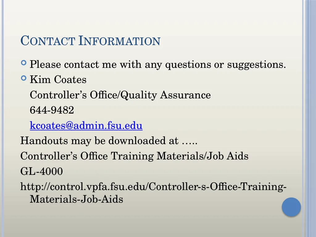 Controller’s Office/Quality Assurance Kim Coates - slide 31 of 31