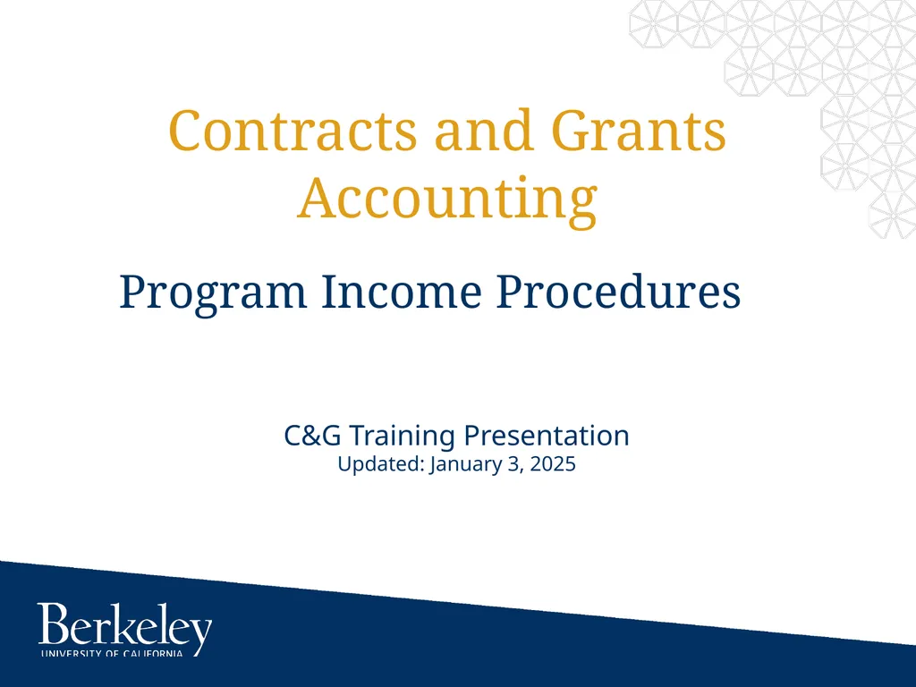 Contracts and Grants Accounting C&G Training - slide 1 of 15