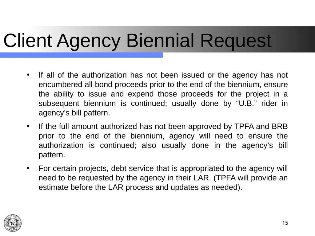 Texas Public Finance Authority Client Agency - slide 15 of 40