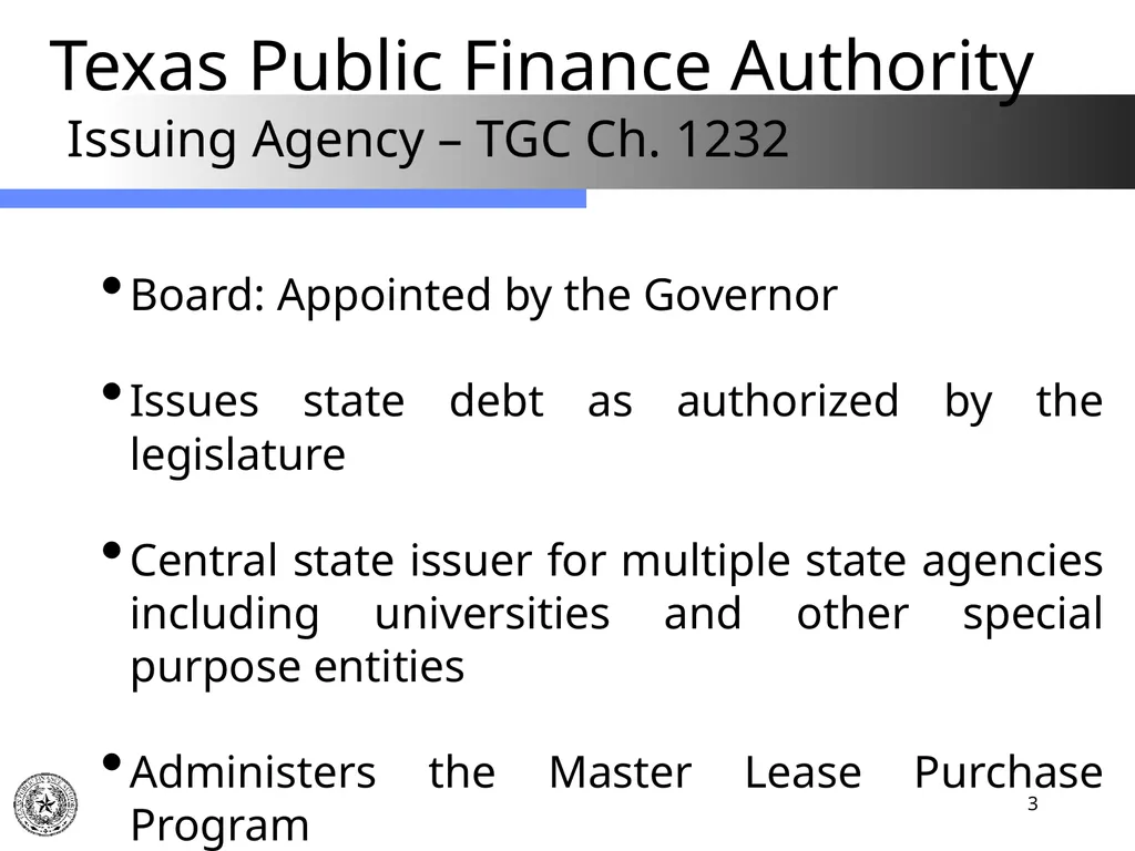 Texas Public Finance Authority Client Agency - slide 3 of 40