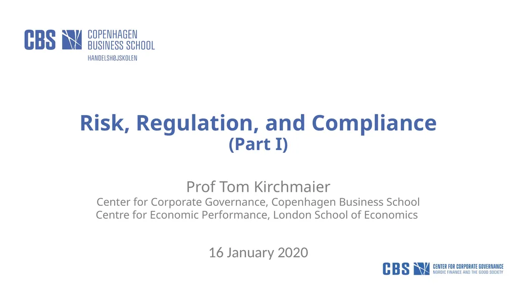 Risk, Regulation, and Compliance (Part I) Prof Tom - slide 1 of 57