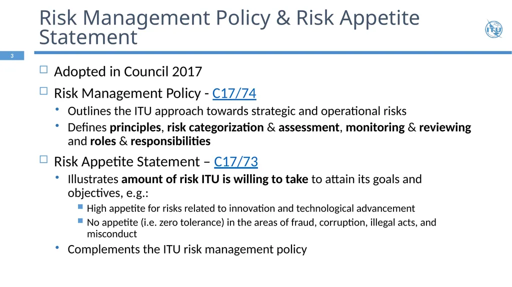 Strengthening ITU Risk Management Framework - slide 3 of 15