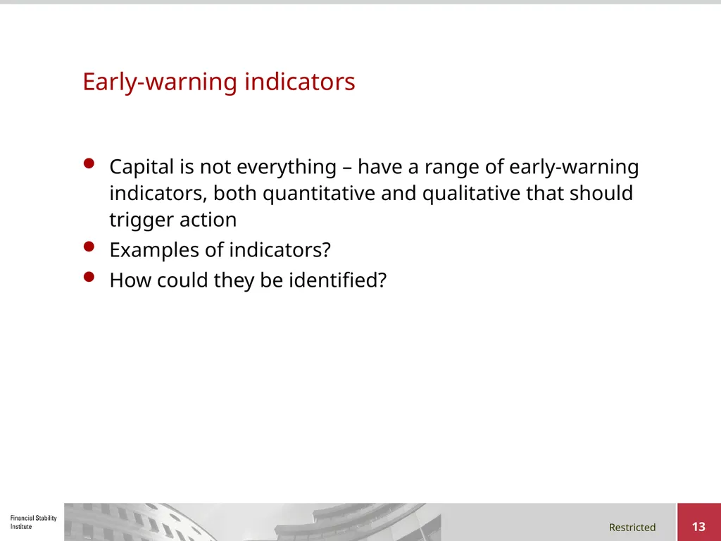 Early-warning Indicators, Supervisory Intervention - slide 13 of 22