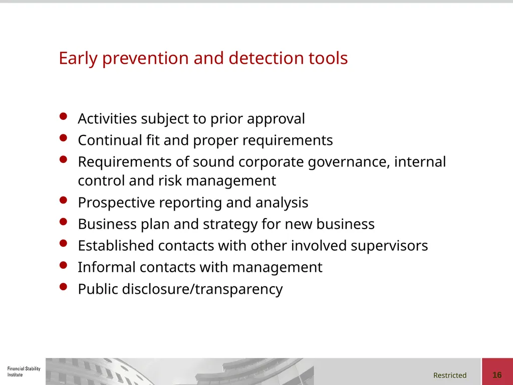 Early-warning Indicators, Supervisory Intervention - slide 16 of 22