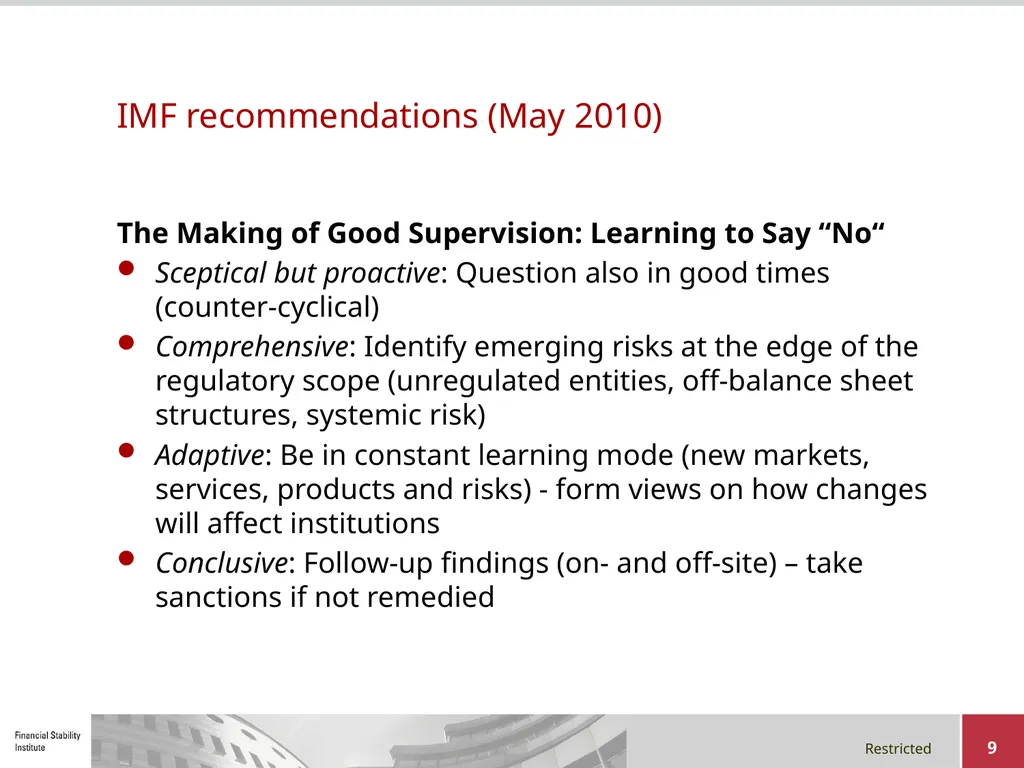 Early-warning Indicators, Supervisory Intervention - slide 9 of 22