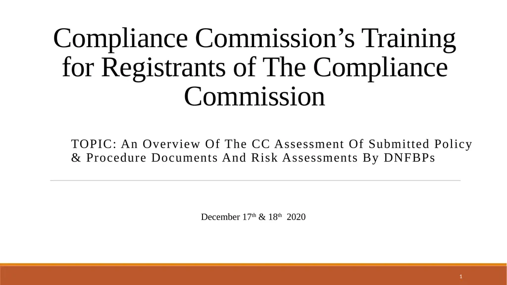 Compliance Commission’s Training for Registrants - slide 1 of 10