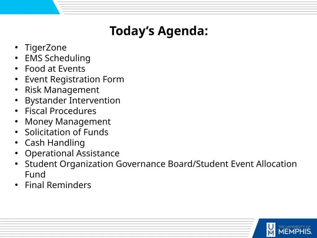 RSO Mandatory Training Fall 2018 Today’s Agenda: - slide 2 of 17
