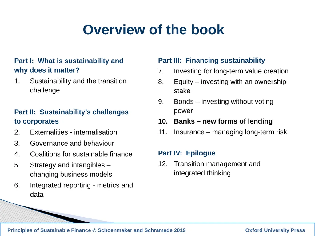 1 PRINCIPLES OF SUSTAINABLE FINANCE Chapter 10: - slide 2 of 31
