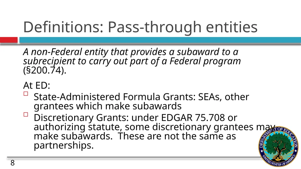 Risk and Subaward Management under the Uniform - slide 8 of 28