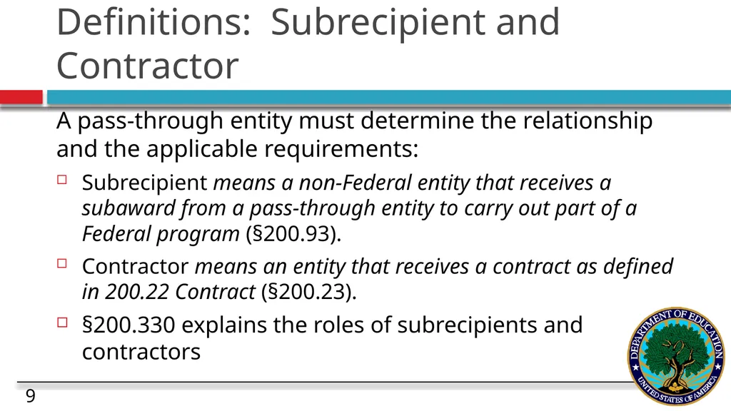 Risk and Subaward Management under the Uniform - slide 9 of 28