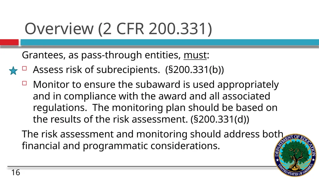 Risk and Subaward Management under the Uniform - slide 16 of 28
