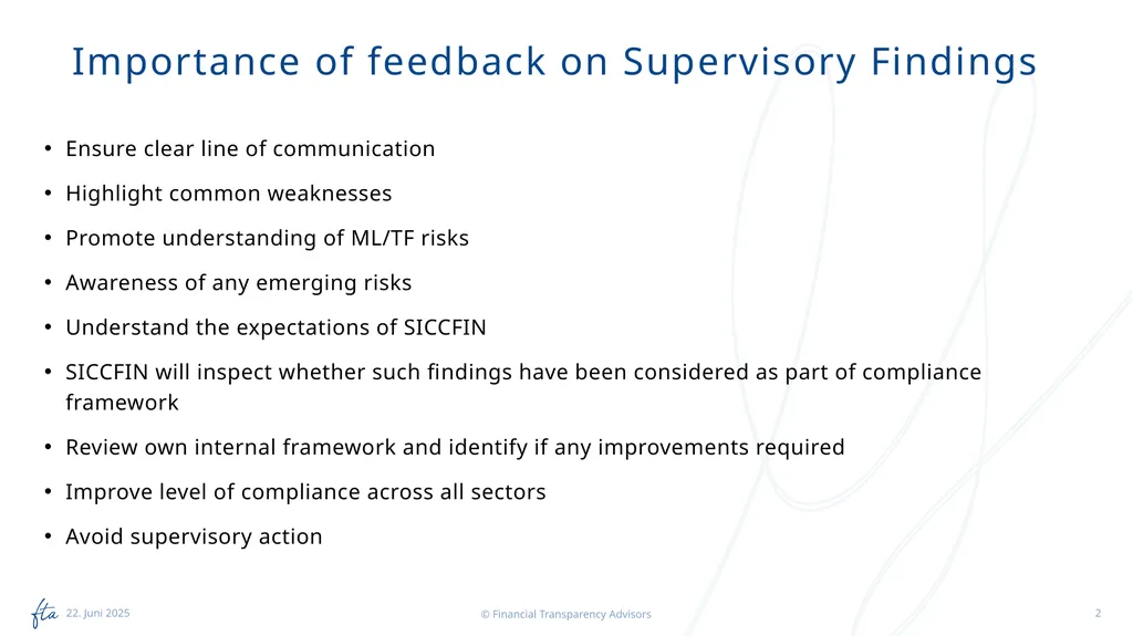 SICCFIN Supervisory Findings (FIs) 18 April 2023 - slide 2 of 22