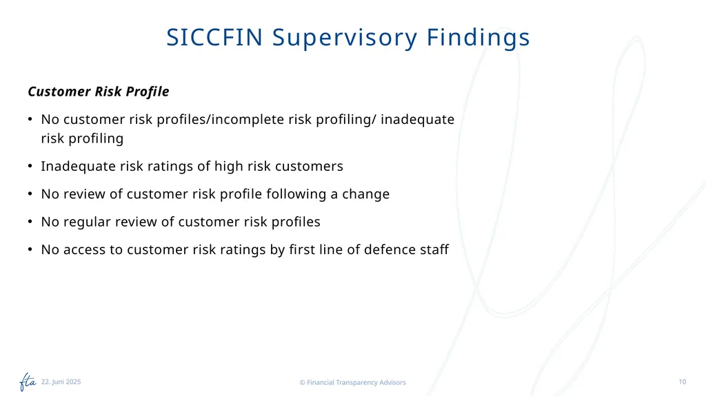 SICCFIN Supervisory Findings (FIs) 18 April 2023 - slide 10 of 22