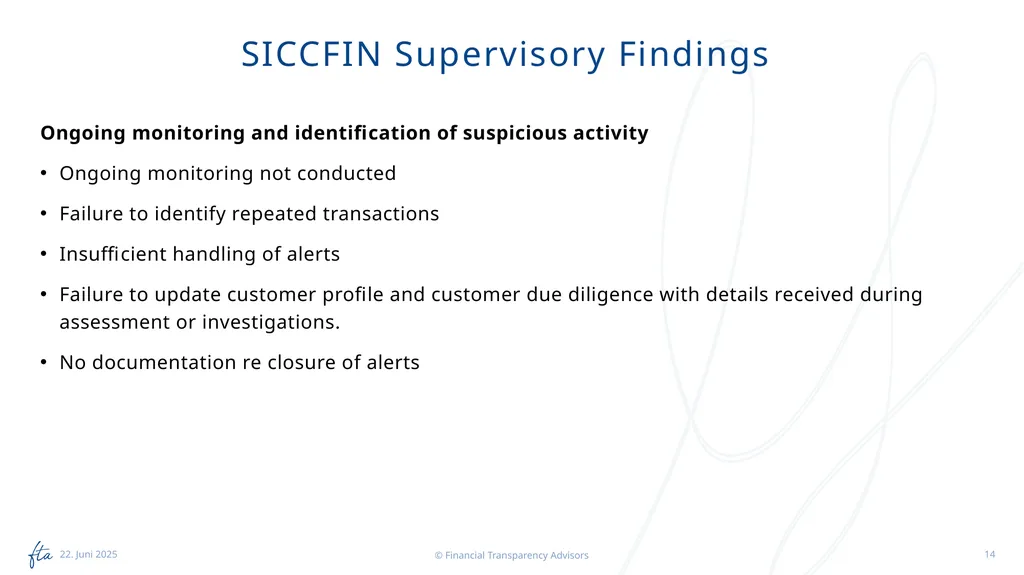 SICCFIN Supervisory Findings (FIs) 18 April 2023 - slide 14 of 22