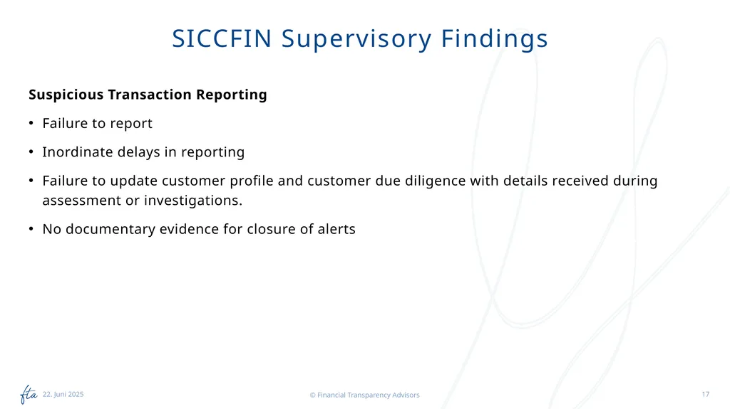 SICCFIN Supervisory Findings (FIs) 18 April 2023 - slide 17 of 22
