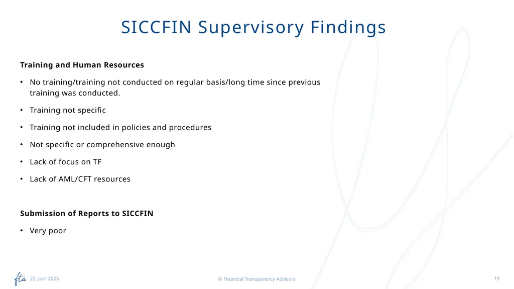SICCFIN Supervisory Findings (FIs) 18 April 2023 - slide 19 of 22