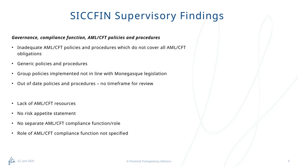 SICCFIN Supervisory Findings (FIs) 18 April 2023 - slide 6 of 22