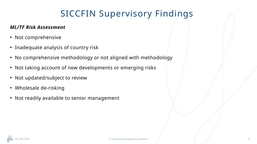 SICCFIN Supervisory Findings (FIs) 18 April 2023 - slide 8 of 22