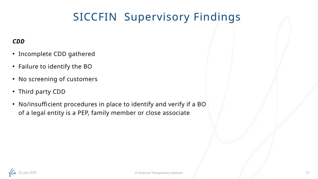 SICCFIN Supervisory Findings (FIs) 18 April 2023 - slide 12 of 22