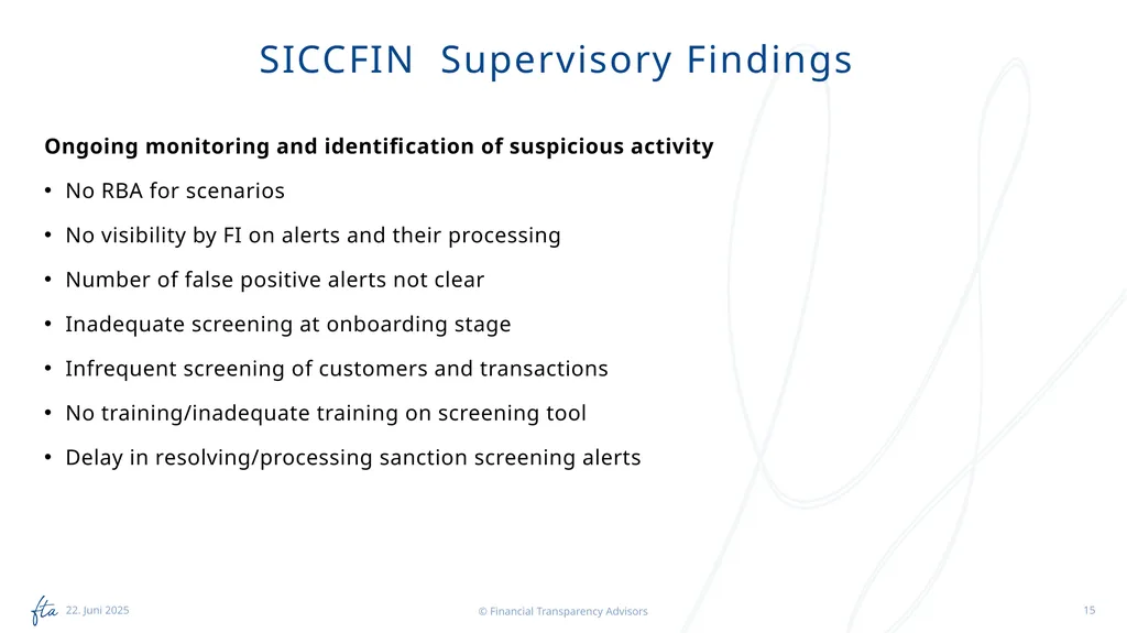 SICCFIN Supervisory Findings (FIs) 18 April 2023 - slide 15 of 22