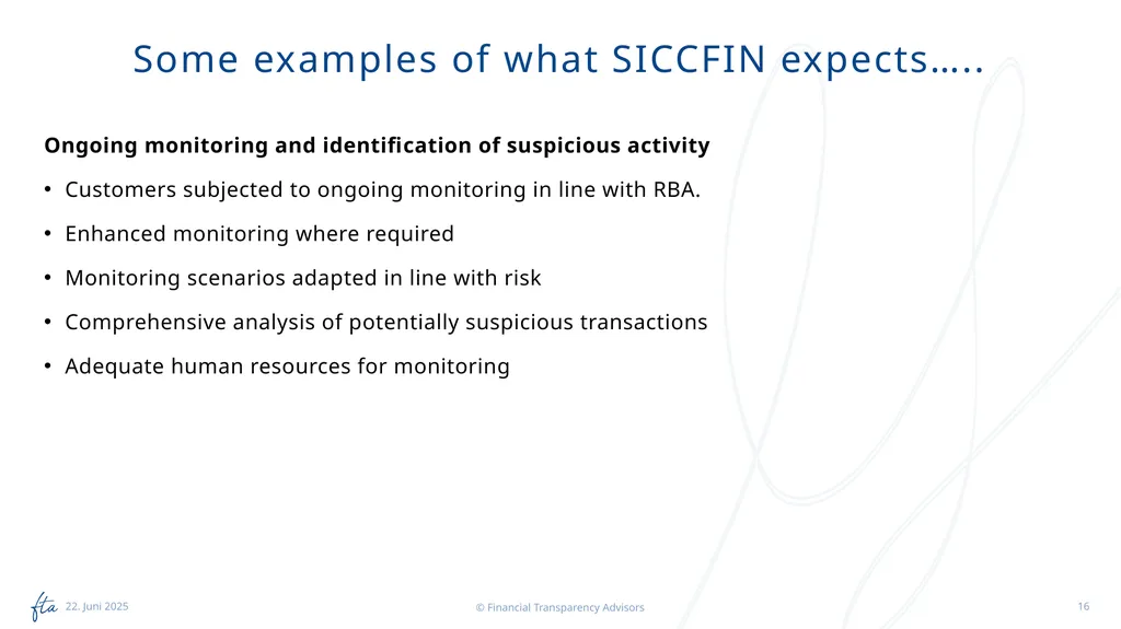 SICCFIN Supervisory Findings (FIs) 18 April 2023 - slide 16 of 22