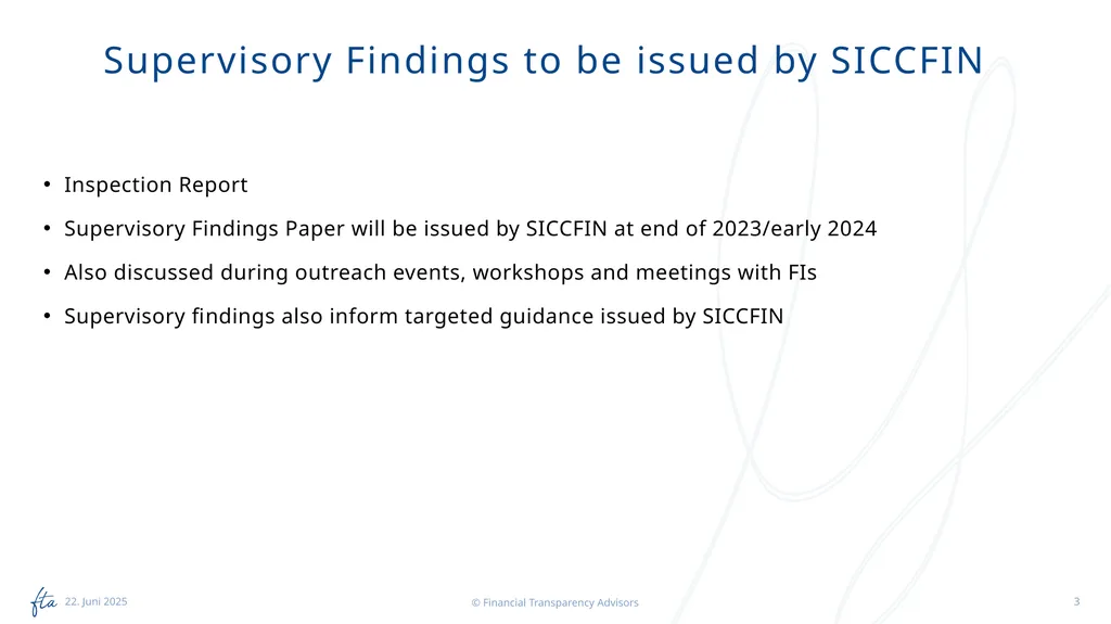 SICCFIN Supervisory Findings (FIs) 18 April 2023 - slide 3 of 22