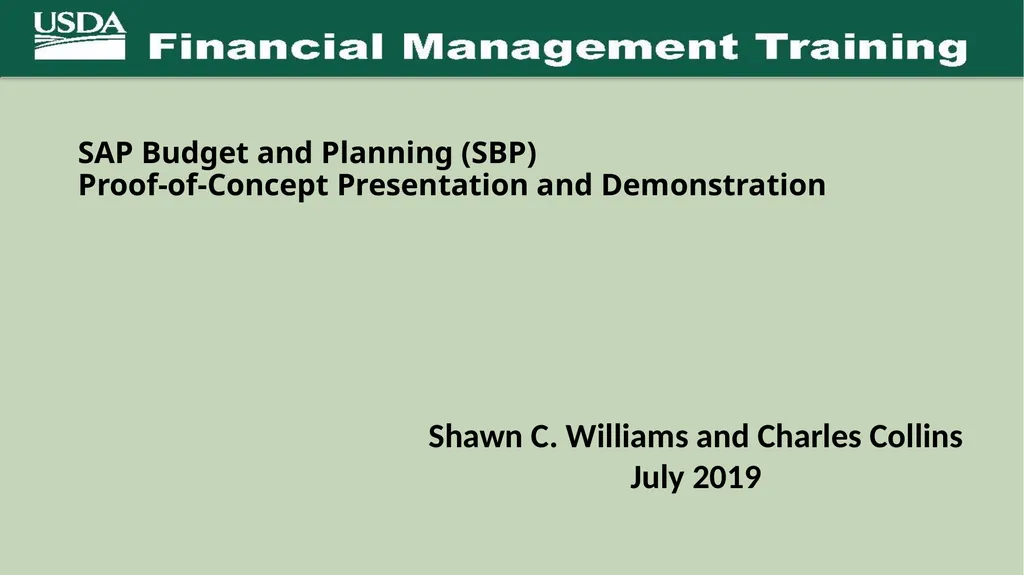 SAP Budget and Planning (SBP) Proof-of-Concept