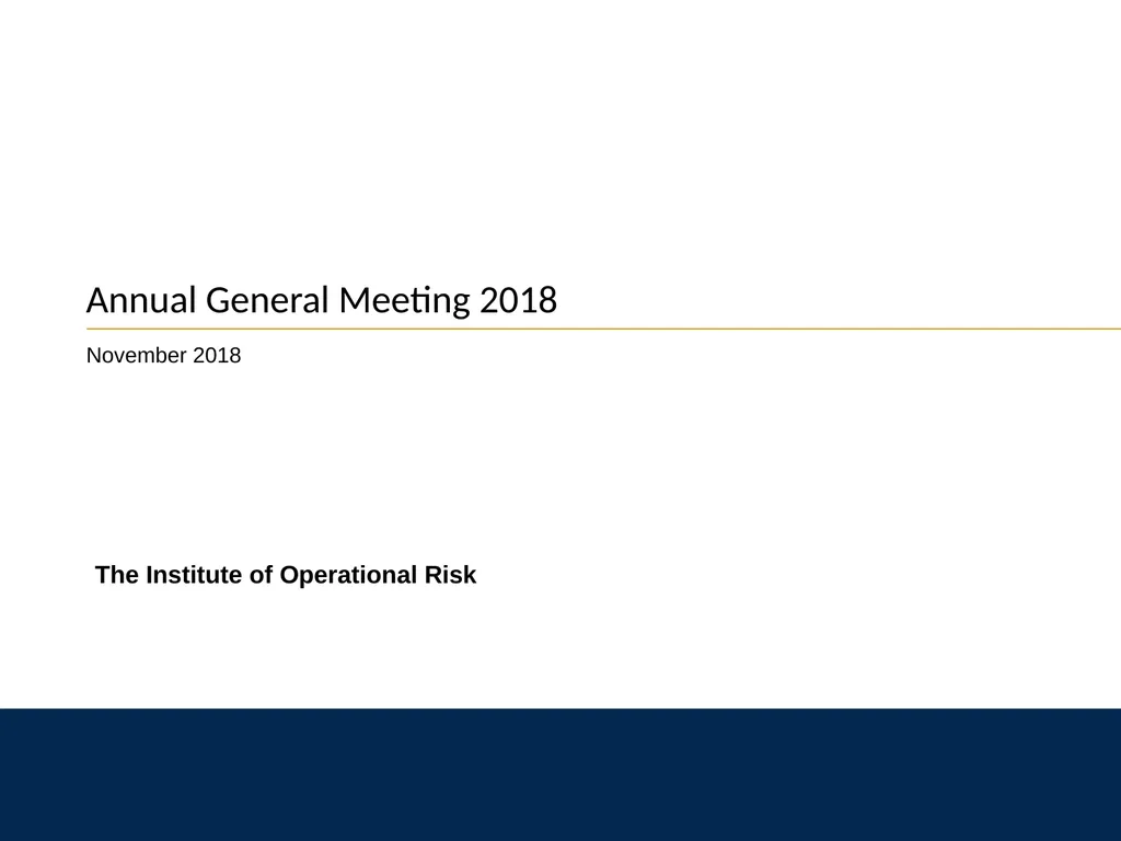 Annual General Meeting 2018 November 2018 The