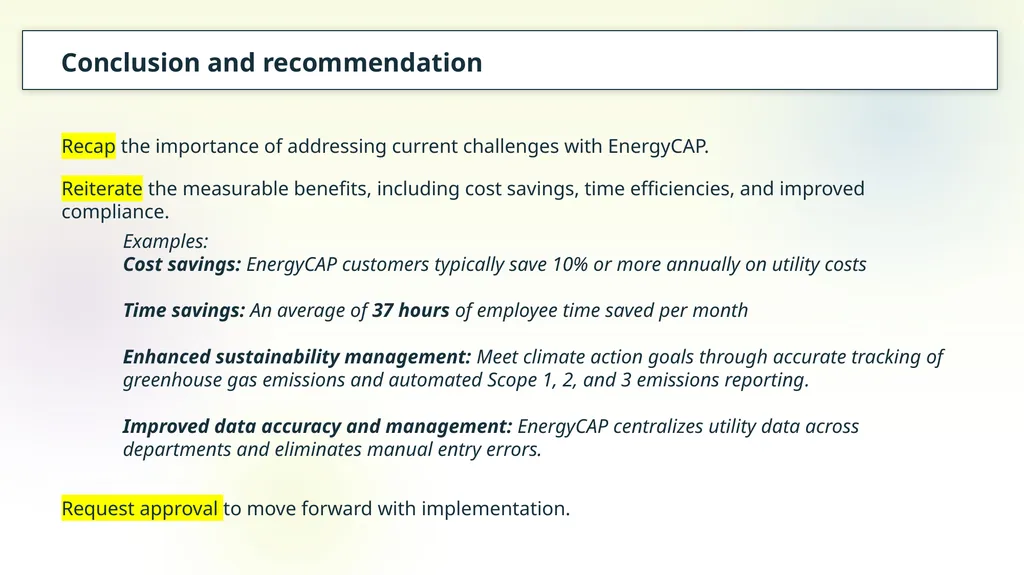 Proposal to secure funding for EnergyCAP software - slide 10 of 11