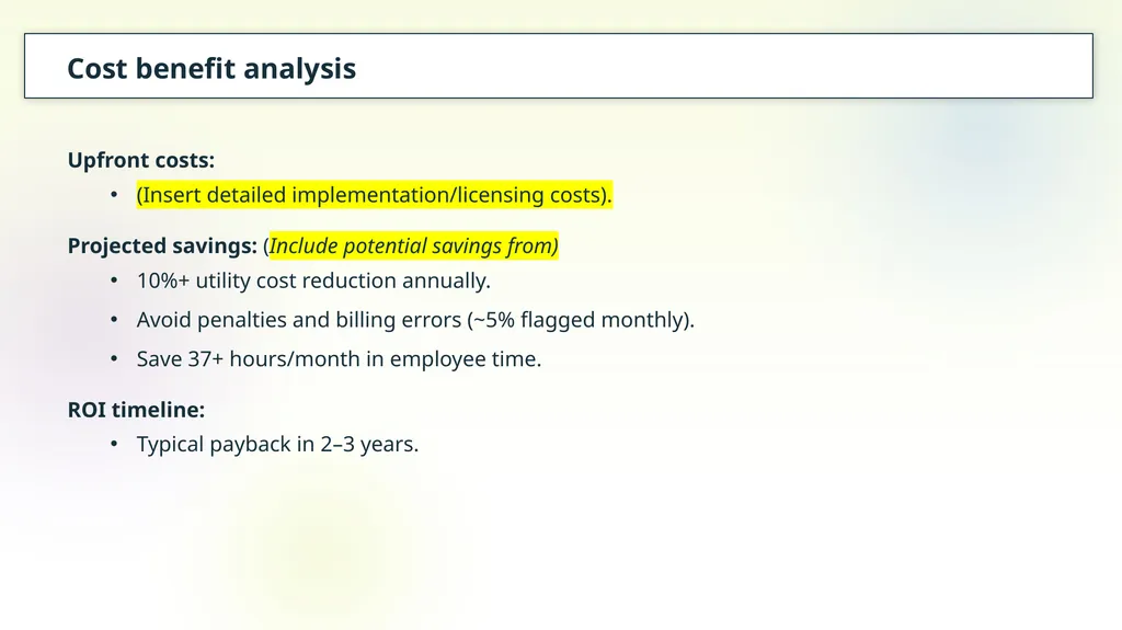 Proposal to secure funding for EnergyCAP software - slide 5 of 11