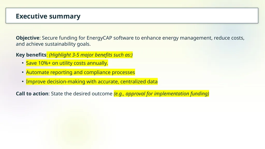 Proposal to secure funding for EnergyCAP software - slide 2 of 11